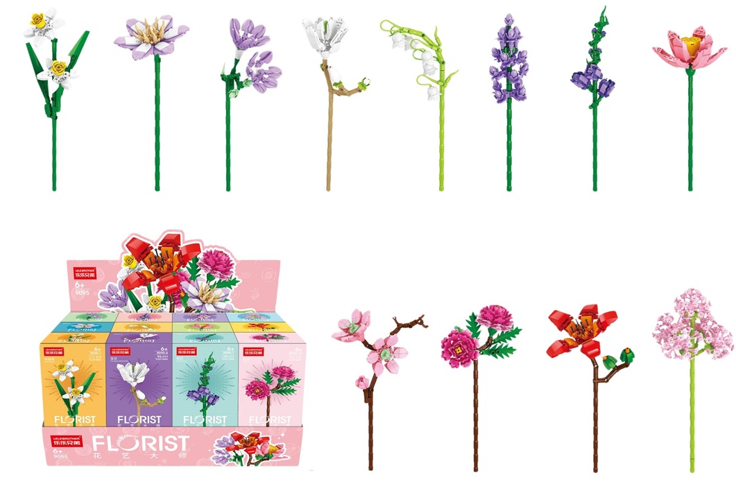 Z-F5.6 TOY9095 Building Block Flowers in Display - 12pcs