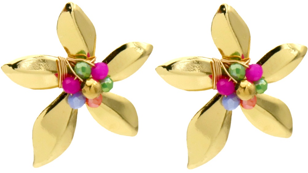 D-F20.4 E1144-002-7 S. Steel Earrings Flower 3.5cm Multi
