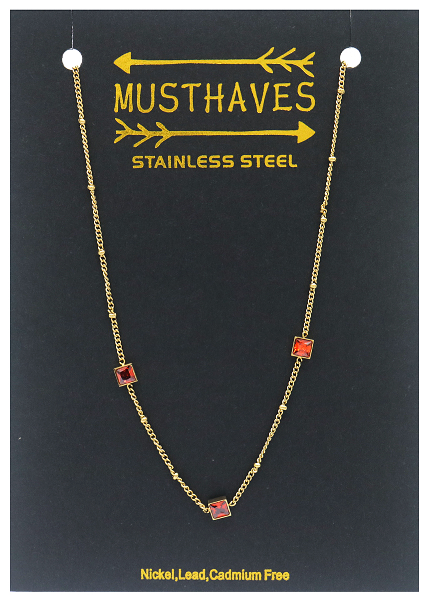 F-F23.1 N028-003G S. Steel Necklace with Cubic Zirconia Red