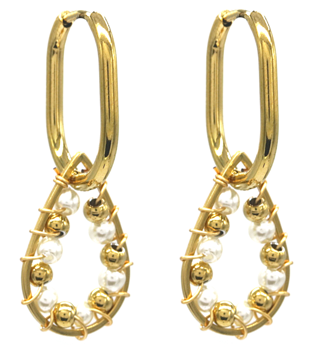 C-B9.2 E221-357G S. Steel Earrings Glass Beads 4cm