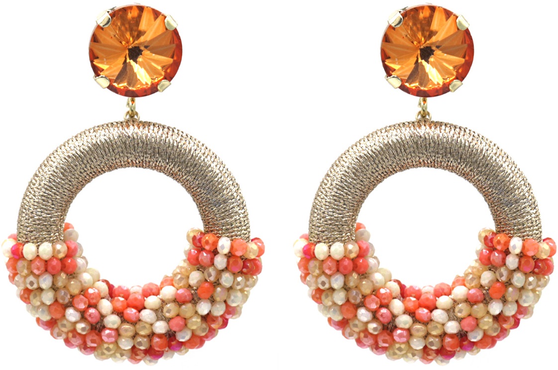 F-D11.1 E827-006 No.2 Crystal Beads Earrings 5.5x4 cm Orange