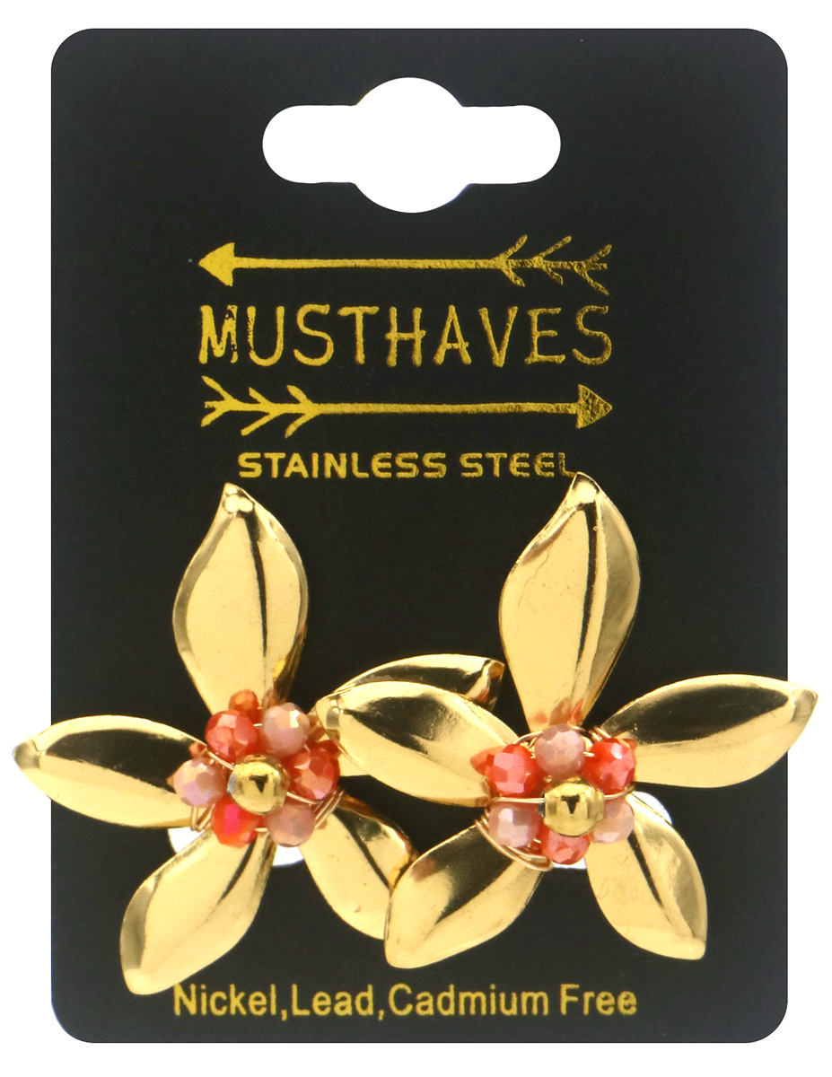 E-F5.4 E1144-002-1 S. Steel Earrings Flower 3.5cm Orange