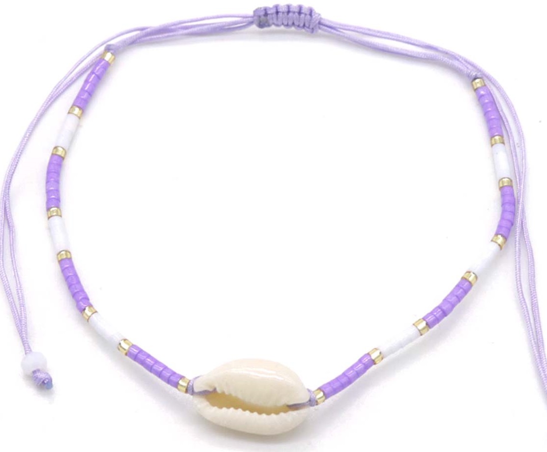 F-C5.2  ANK830-007-4 Anklet Glassbeads Shell Purple