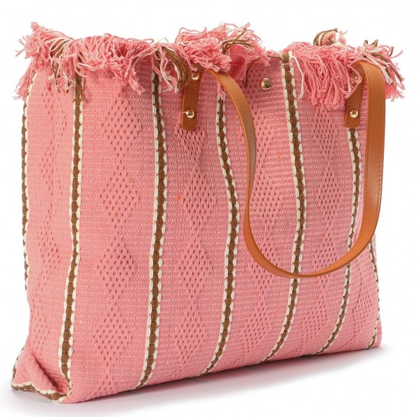 T-L1.1 BAG609-002C Beach Bag Cotton 50x38x11cm Pink