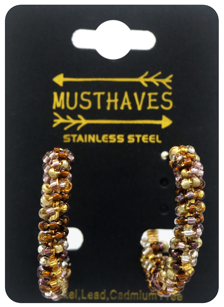 I-C5.2 E221-341 No. 7  S. Steel Earrings Glassbeads 3.5cm Brown