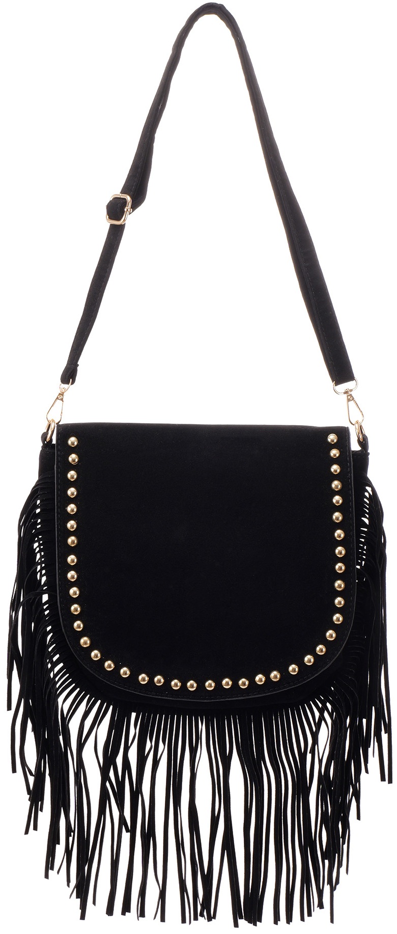 L-C6.2 BAG1122-001-1 PU Bag Fringes and Studs 30x27cm Black