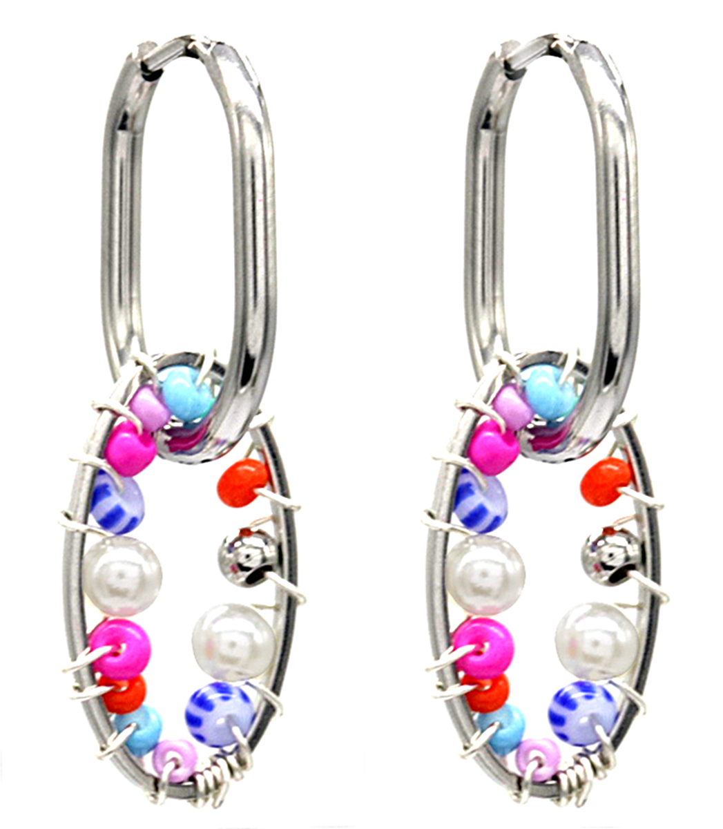 C-C7.5 E221-358S S. Steel Earrings Glass Beads 4cm
