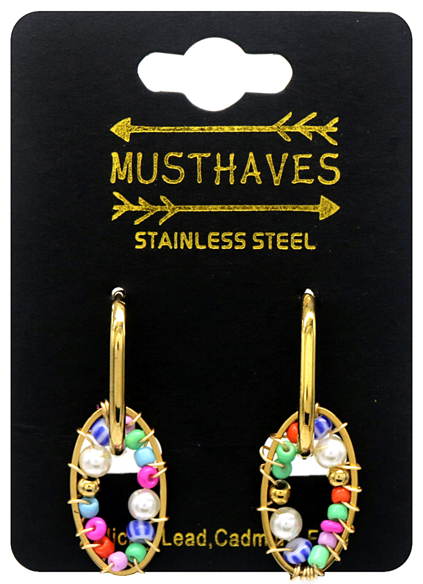 C-C16.1 E221-358G S. Steel Earrings Glass Beads 4cm