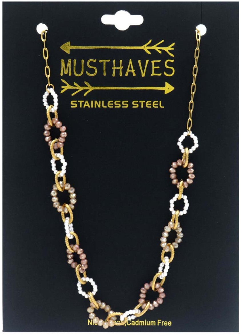 I-E4.1 N221-384 No. 4 S. Steel Necklace Faceted Glassbeads Brown