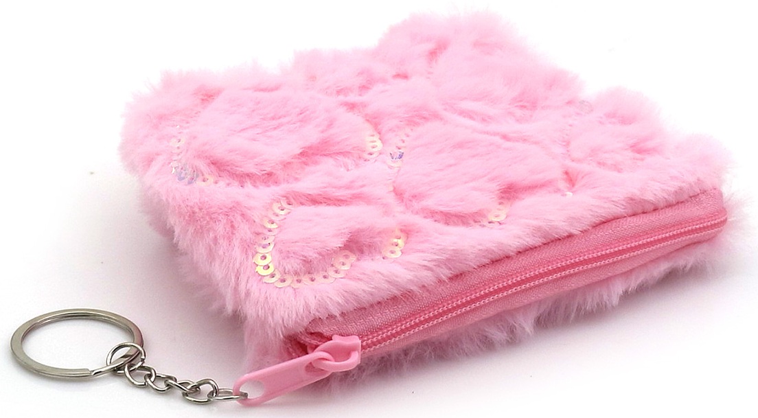 K-B2.1 KY1154-004 Keychain Fluffy Pouch Hearts 12.5x10cm Pink