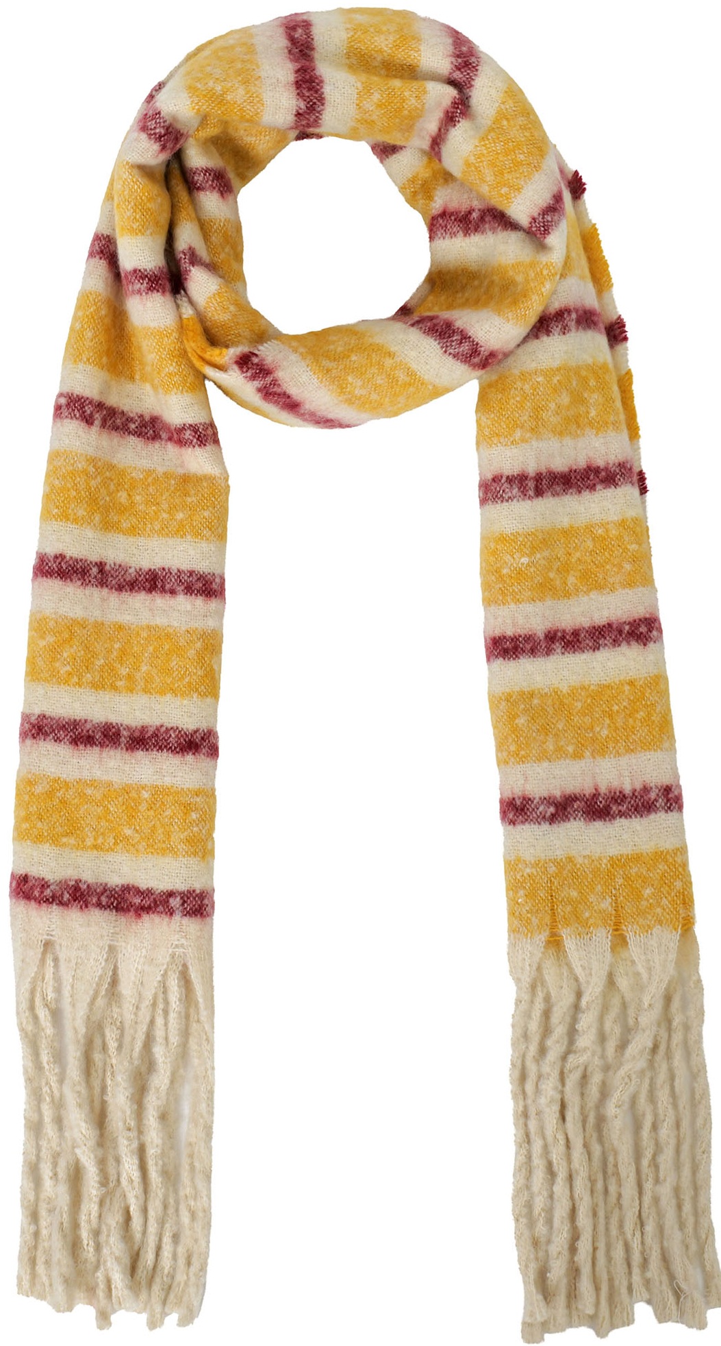 R-J6.2  SCARF1107-042-7 Winter Scarf Stripes 190x40cm Yellow-Red