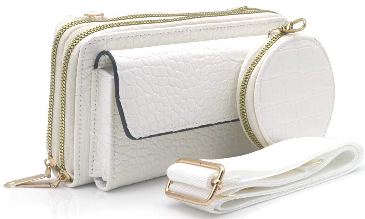 Q-H4.2 BAG1010-003-4 PU Bag Croco with 10cm Wallet 19x11x6.5cm White