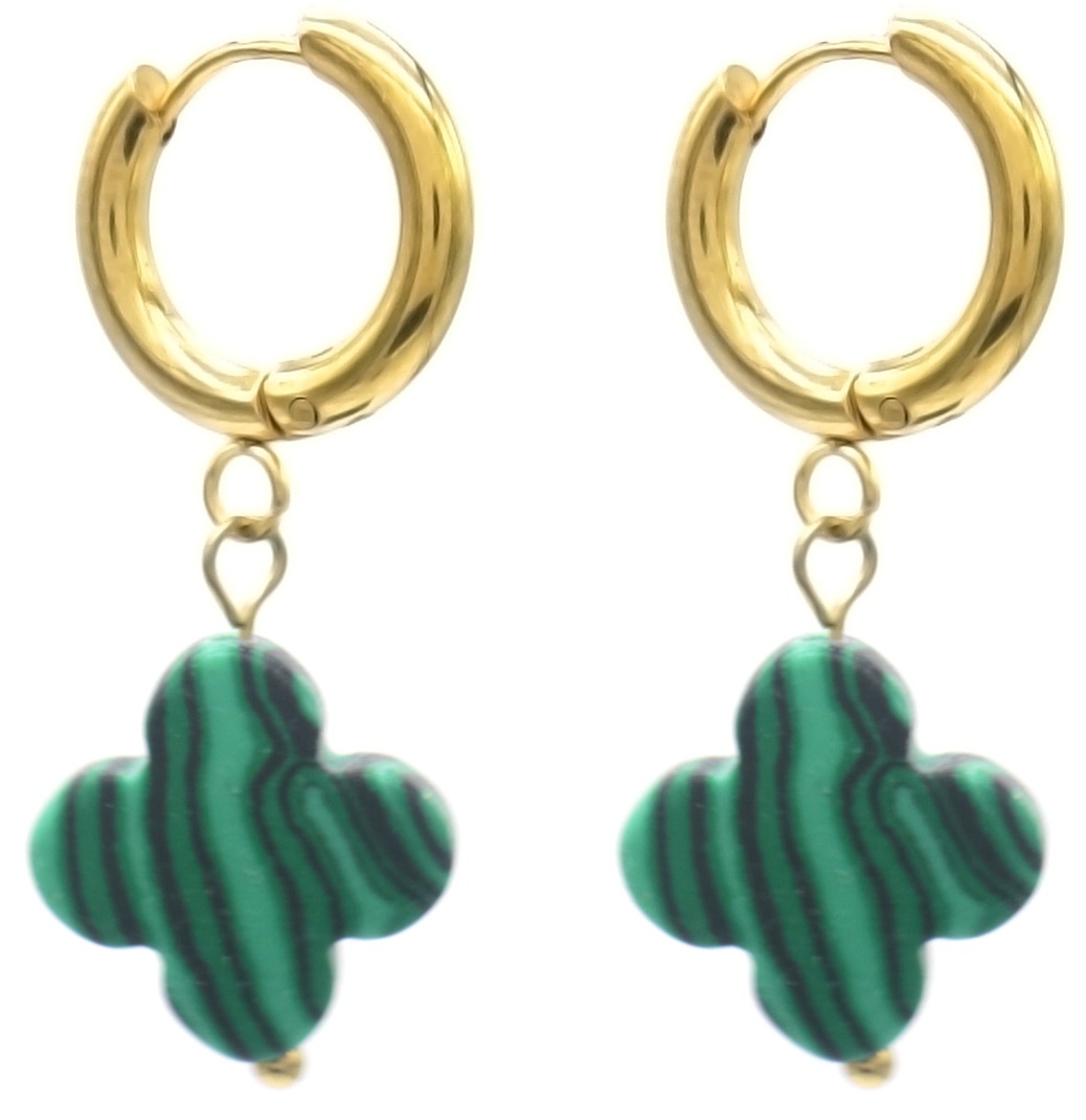 E-A6.2 E2431-058-4 S. Steel Earring Stone Clover 3cm Green