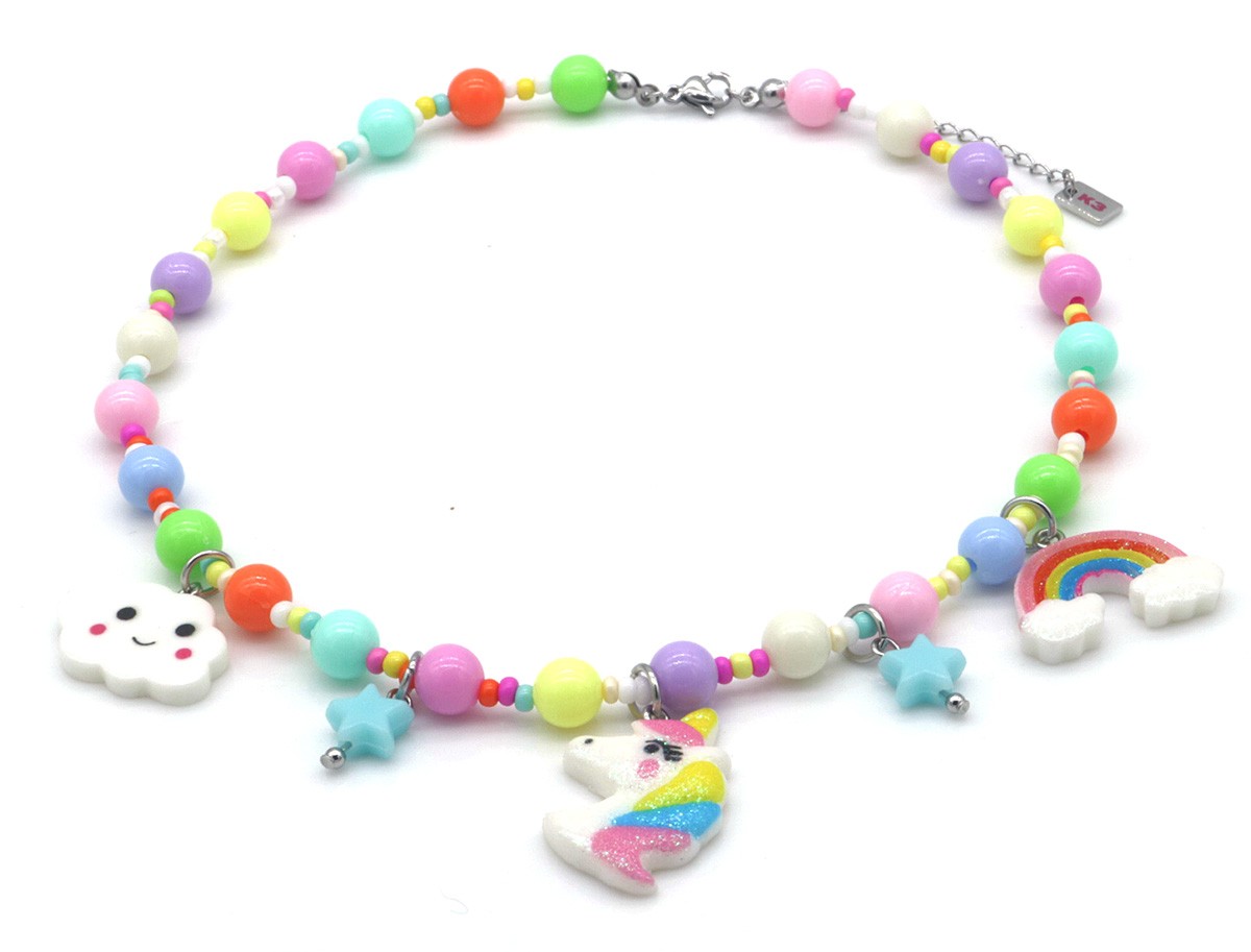 C-F14.1 K3-ZSN029 Bijoux Ketting Multi Color met 3 Bedels