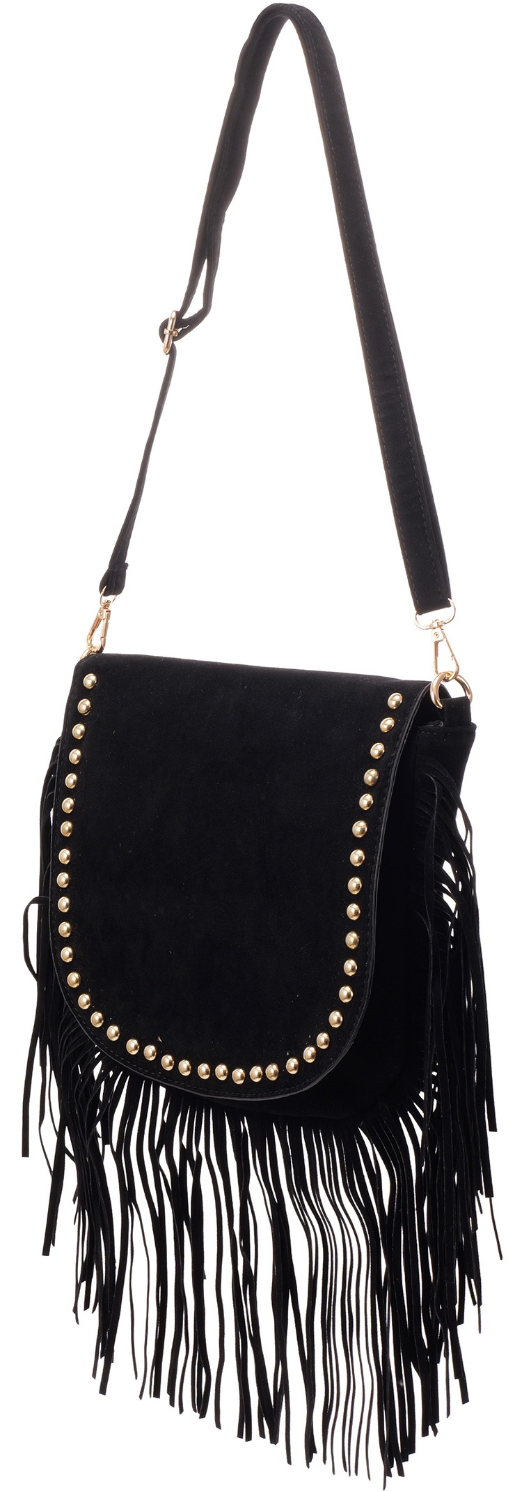 L-C6.2 BAG1122-001-1 PU Bag Fringes and Studs 30x27cm Black