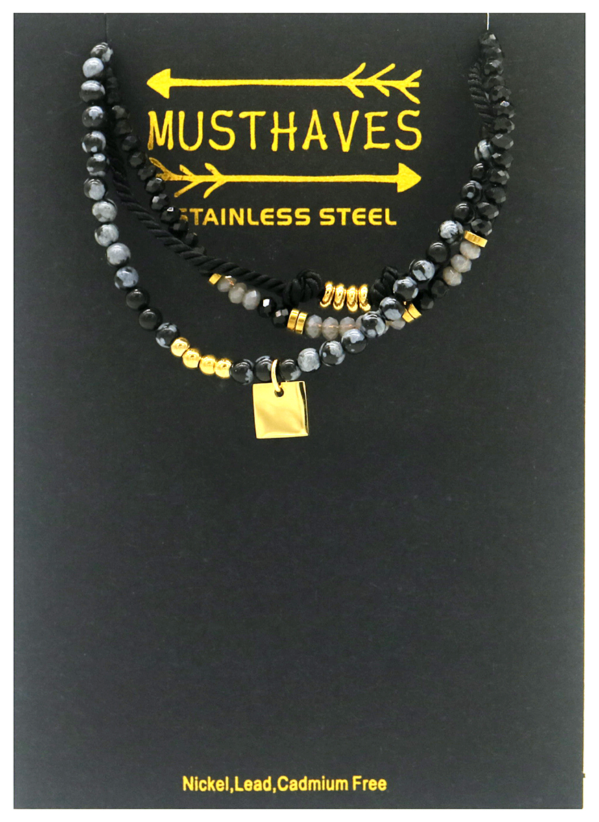 E-A3.2 B010-036G Layered S. Steel with Stones Bracelet
