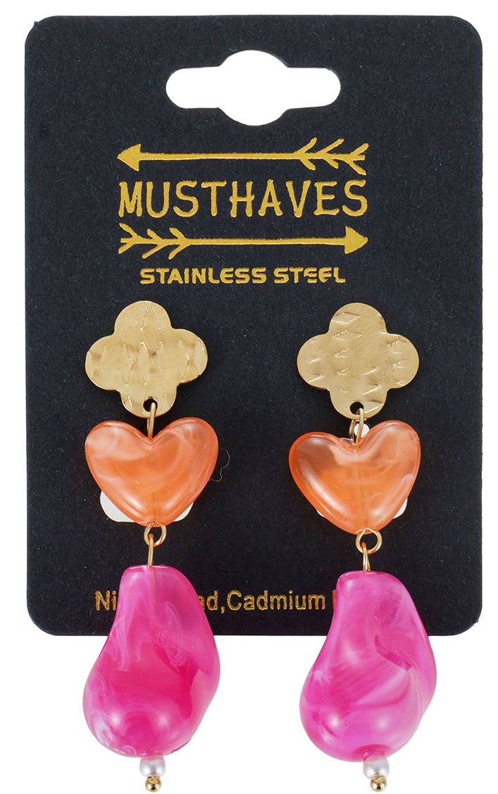 D-C2.1 E1144-028-4 S. Steel Earrings 5cm Orange-Pink