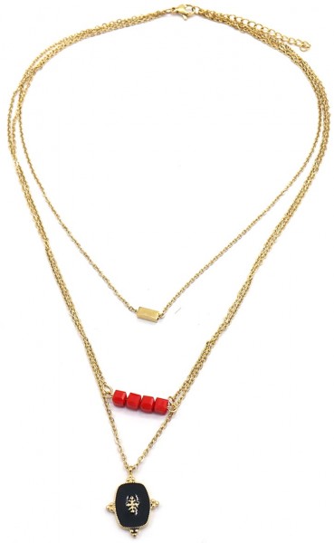 C-A16.1 N2020-005G S. Steel Layered Necklace 15mm charm Gold