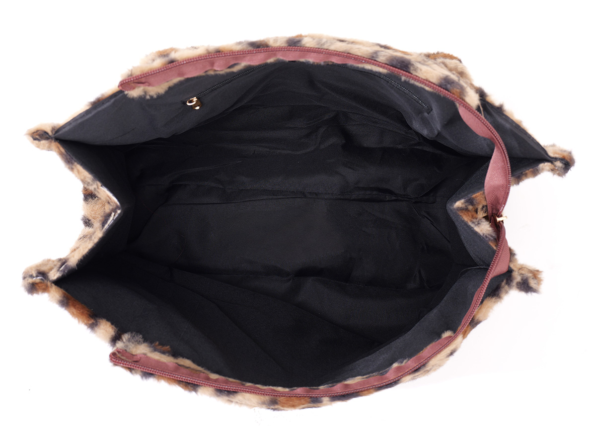 Y-A2.2 BAG1014-001-1 Fluffy Faux Fur Shopper 36x29x13.5cm Leopard