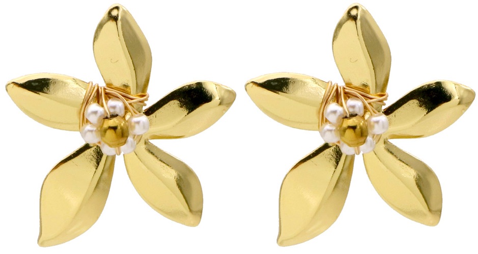 C-F4.5 E1144-002-6 S. Steel Earrings Flower 3.5cm Pearls