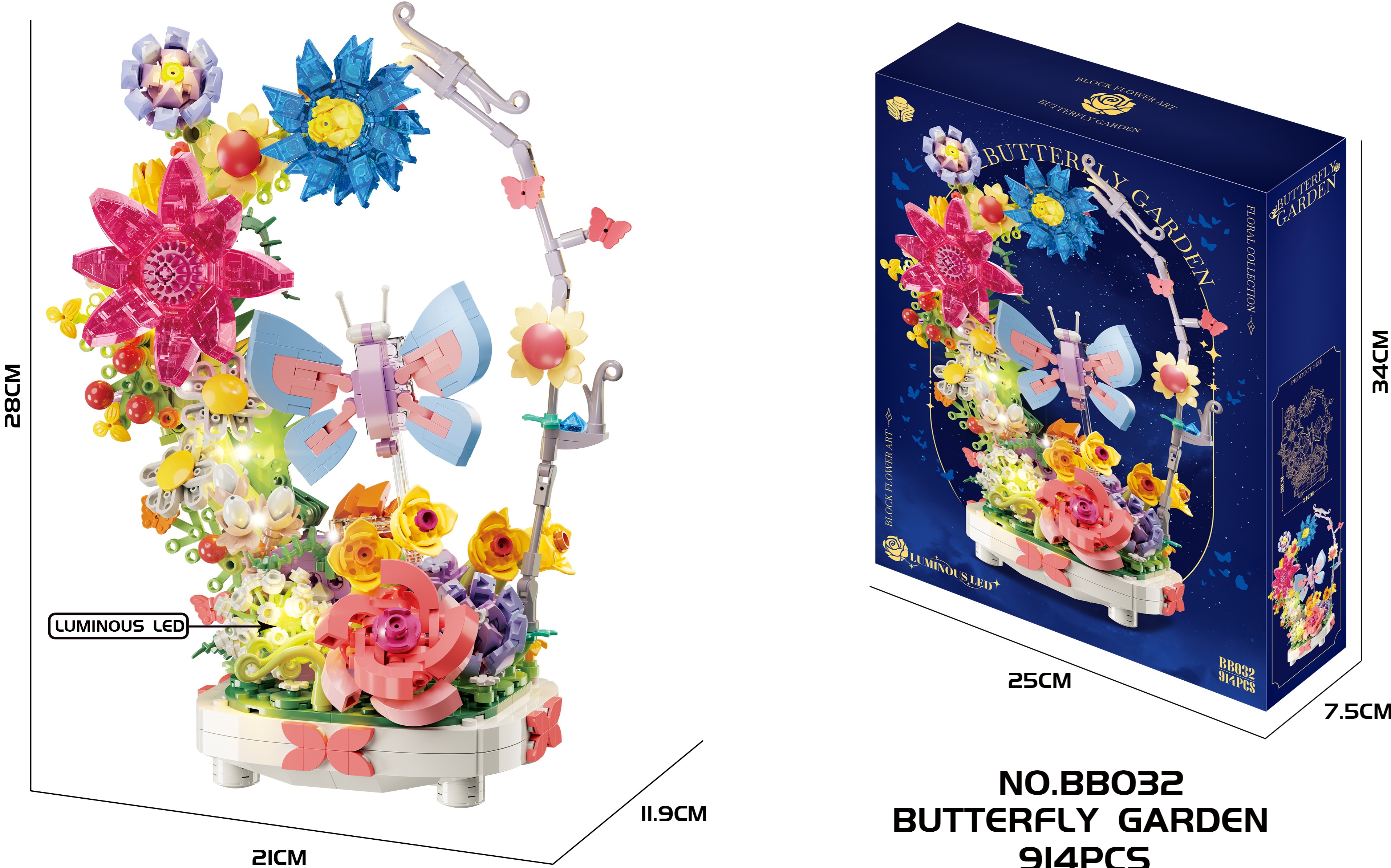 Z-D3.5 BB032 Building Block Set Butterfly Garden with LED  - 914pcs