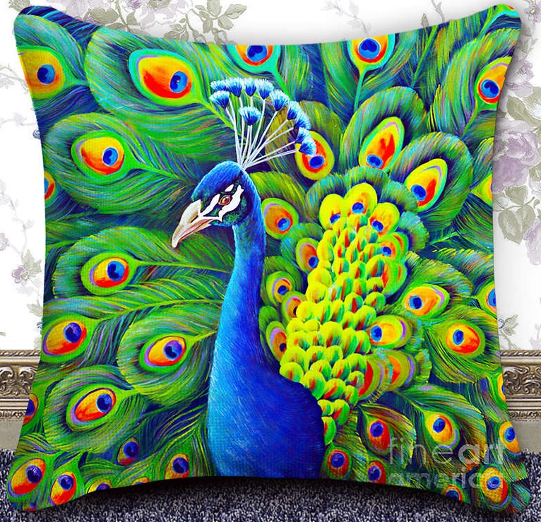 T-F2.2 ASHBZ2053 Diamond Painting Pillow 40x40cm Peacock