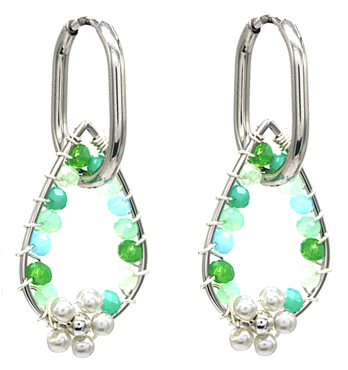 C-A19.3 E221-356S S. Steel Earrings Glass Beads 4cm
