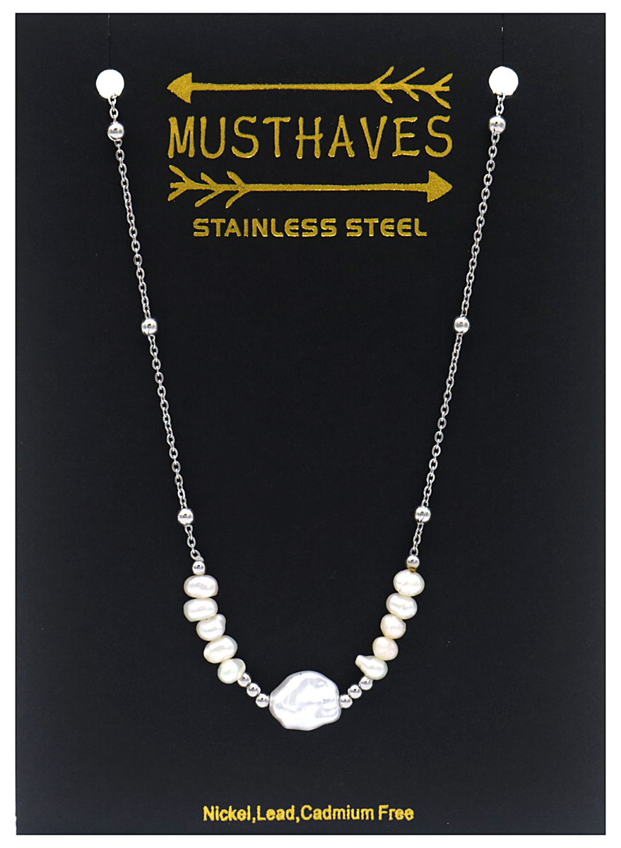 B-F10.1 NA221-110S S. Steel Necklace Freshwater Pearls
