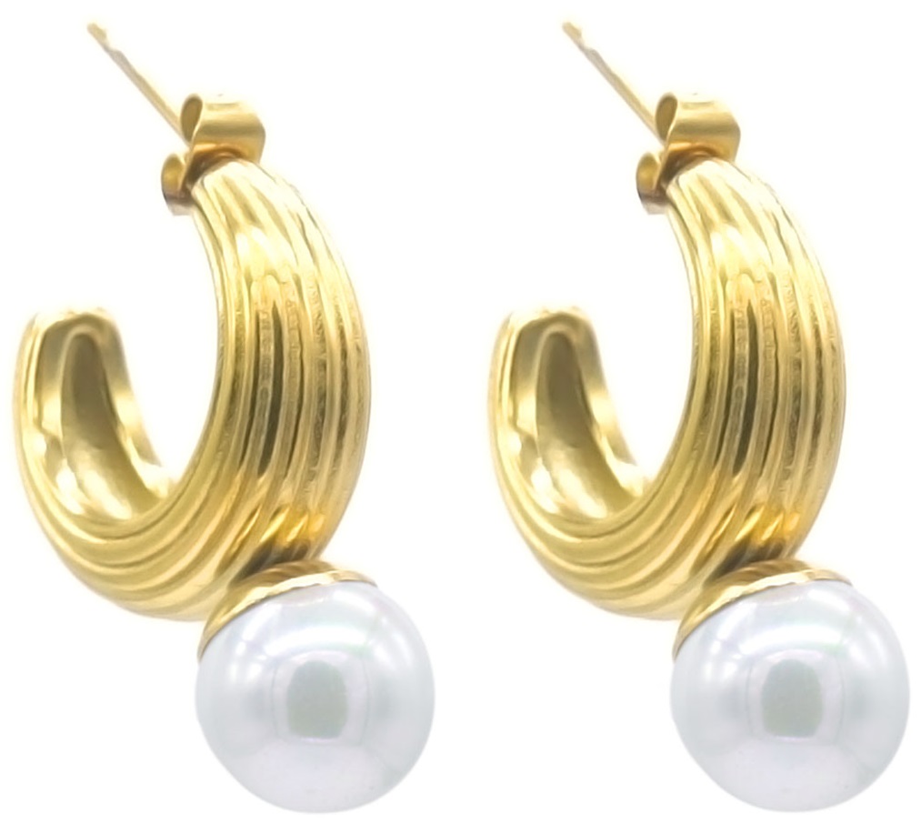 A-F9.1 E101-010G S. Steel Earrings Pearl 3.5cm