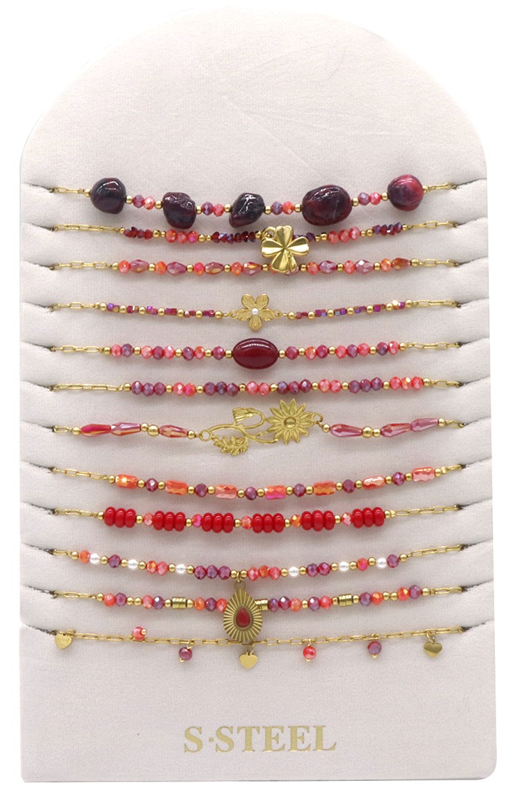 X-J1.1 N1144-007-1 S. Steel Necklace Set on Display - 12pcs Red