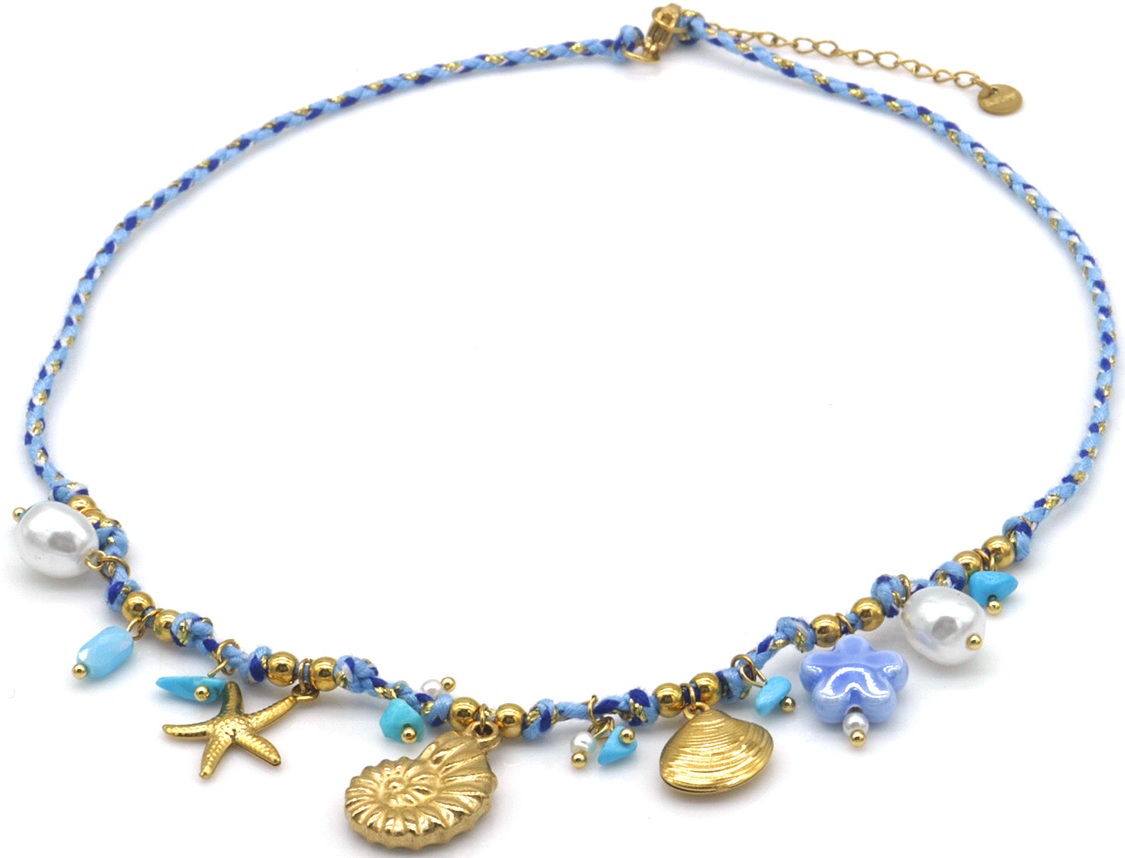 I-C21.1 N1036-009-1 Rope Necklace S. Steel Charms Sealife 40-45cm