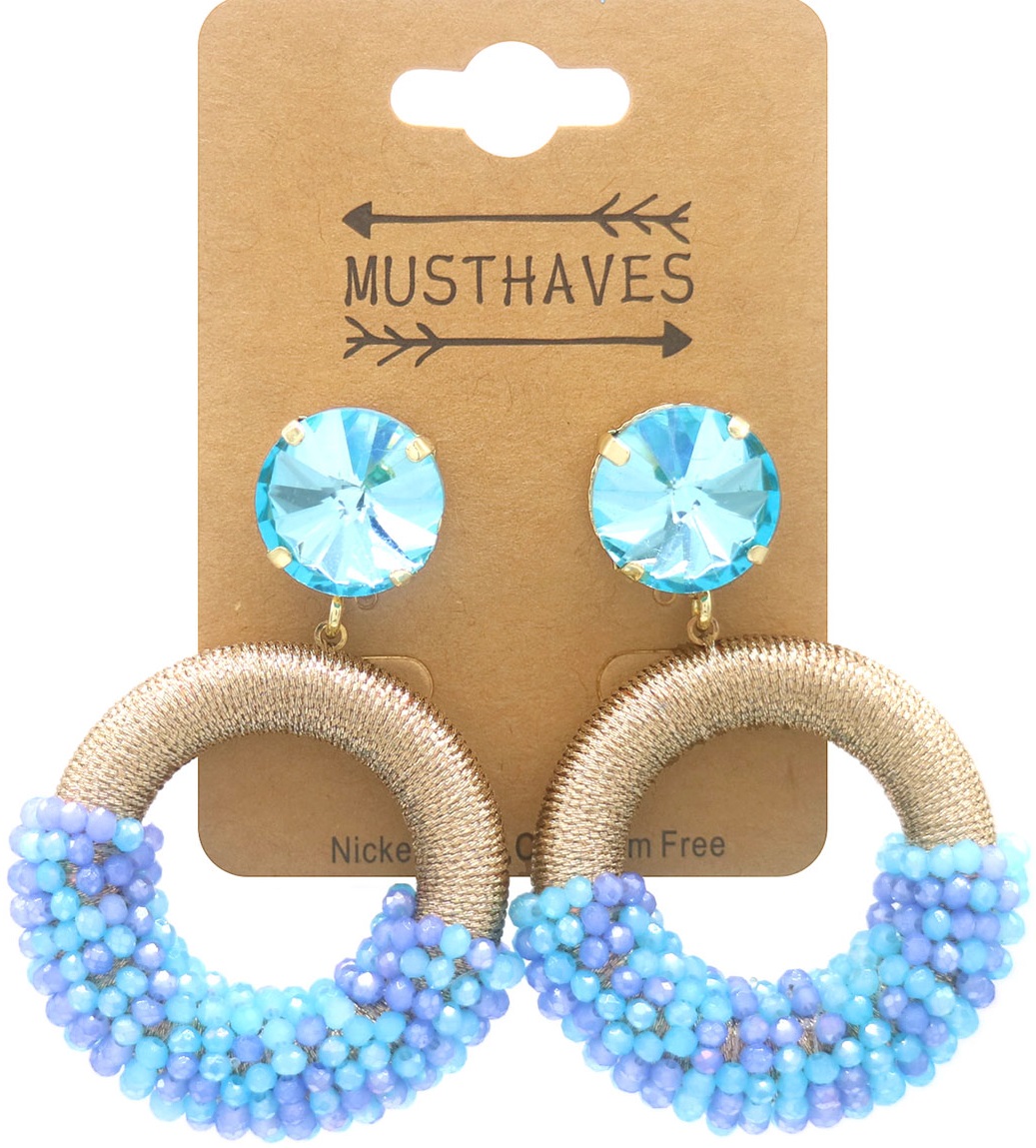 B-B9.3 E827-006-5 Earrings Faceted Glass Beads 5.5x4cm Blue