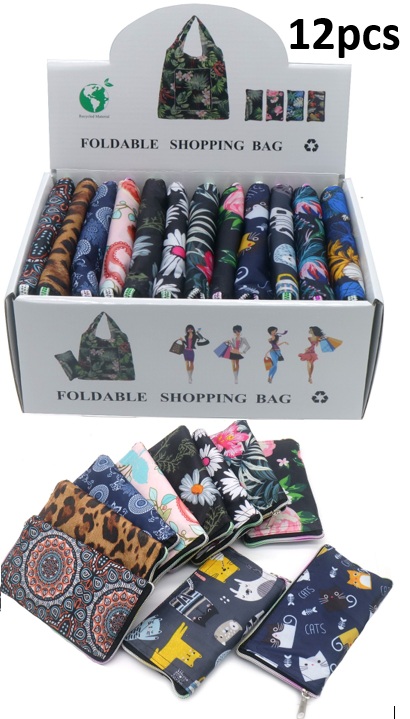 K-C3.2 BAG1023-002 Foldable Shopping Bags 62x42cm - Mixed Designs - 12pcs