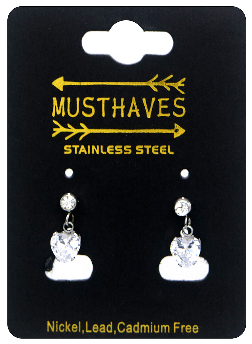 A-D2.2 E2275-014S S. Steel Earrings Heart CZ