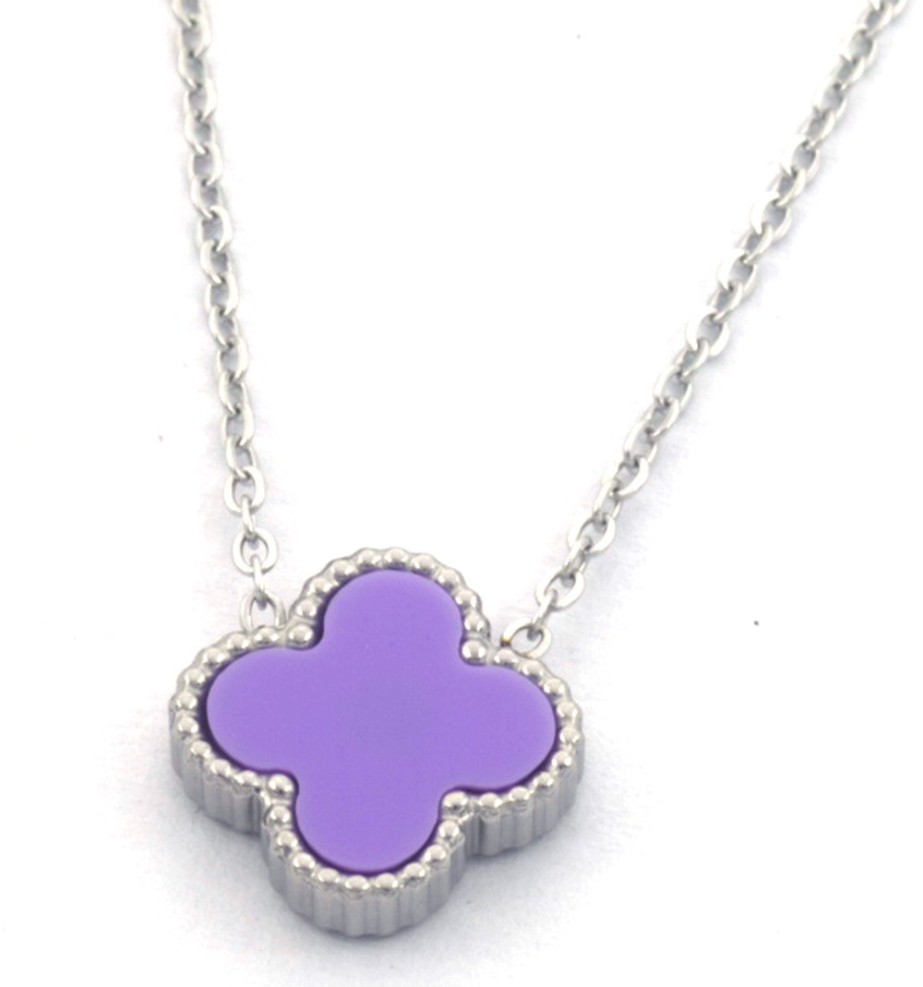A-F5.5 N088-049S S. Steel Necklace Clover Purple