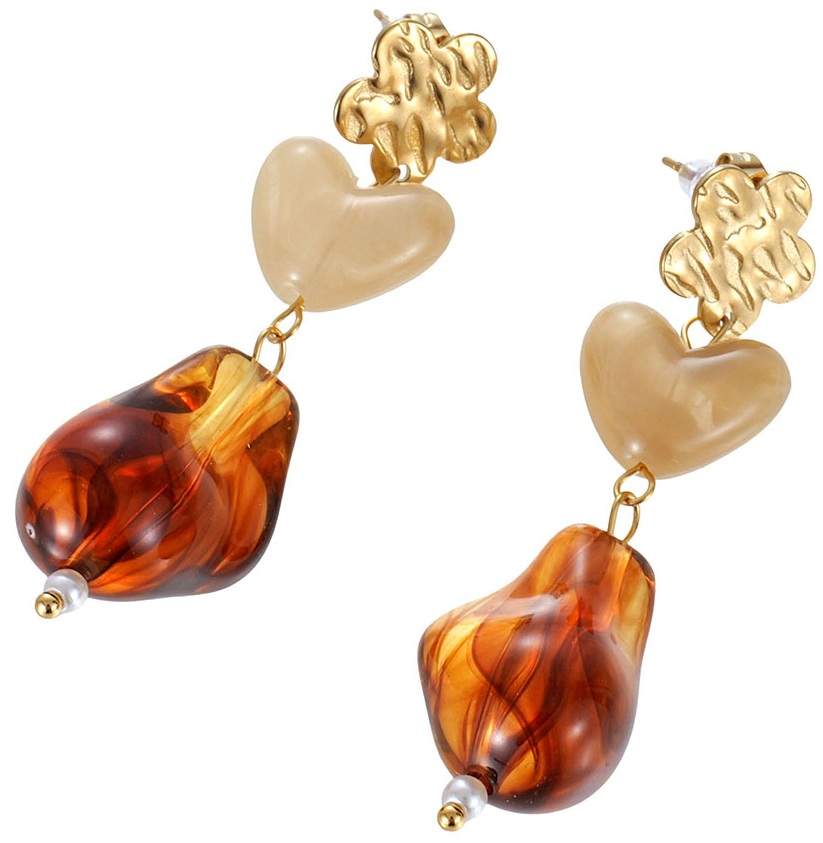 D-F15.2 E1144-028-1 S. Steel Earrings 5cm Brown