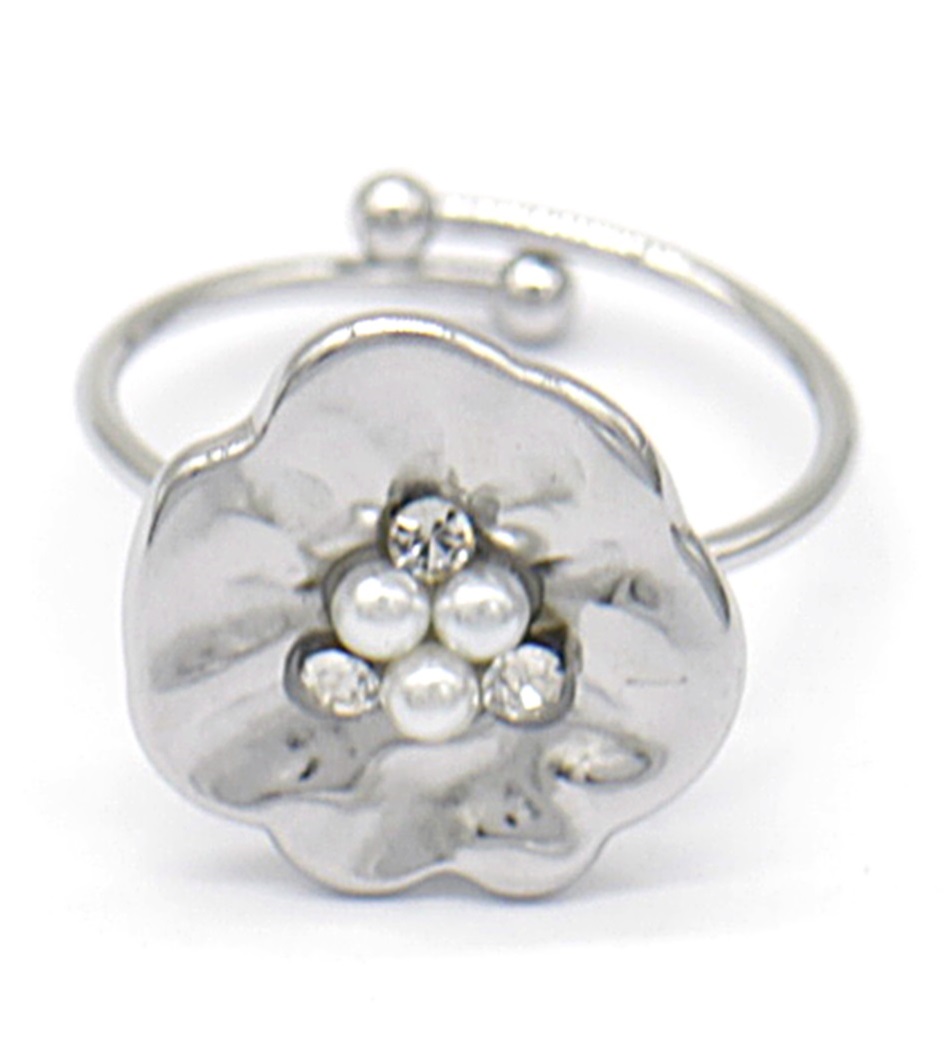 D-C4.5 R031-001S S. Steel Ring Crystals - Pearls