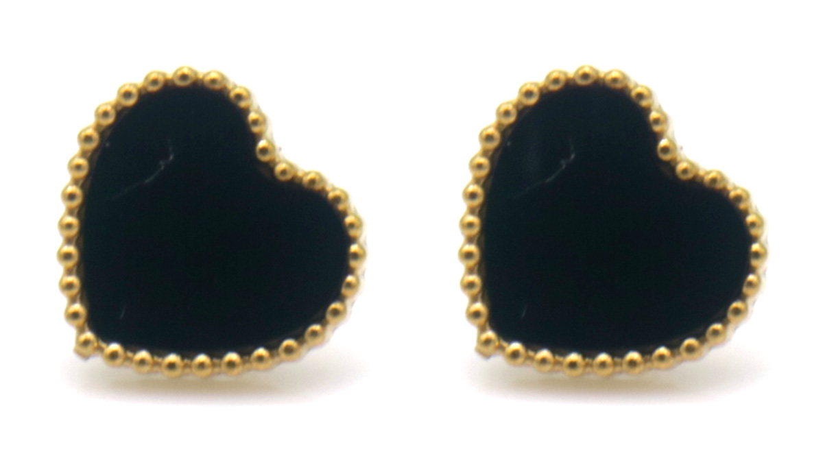 J-A7.2 E1033-010G S. Steel Earrings Hearts Black 1x1.2cm