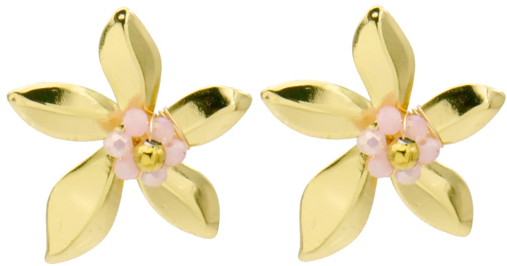 E-F18.4 E1144-002-2 S. Steel Earrings Flower 3.5cm Pink
