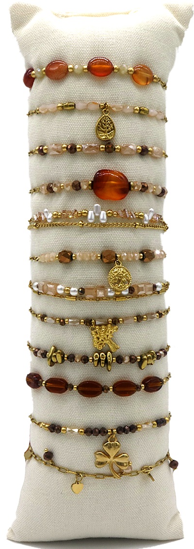 F-F25.1 B1144-005-4 S. Steel Bracelet Set - 12pcs Brown