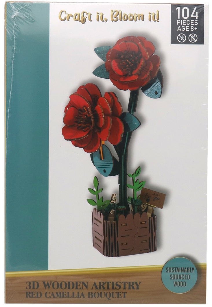 X-L3.1 TOY1153-004-6 Wooden 3D Puzzle 104pcs Camellia