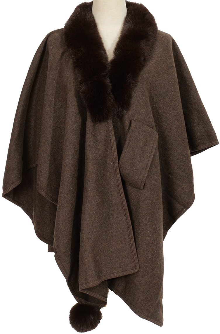 T-H8.1  SCARF1005-003-7 Luxury Poncho Faux Fur Brown