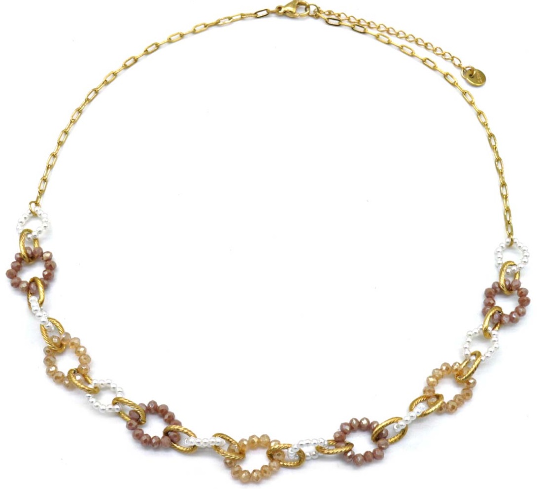 I-E4.1 N221-384 No. 4 S. Steel Necklace Faceted Glassbeads Brown