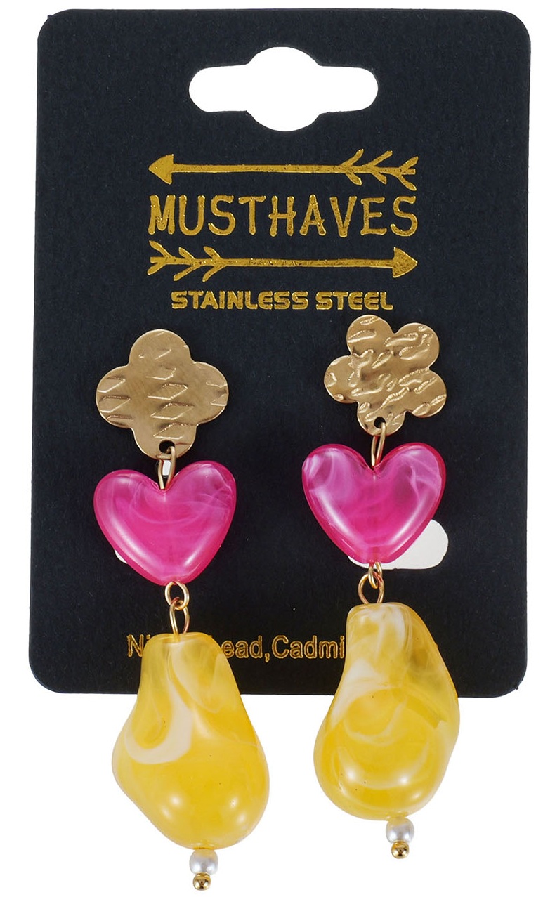D-B16.2  E1144-028-5 S. Steel Earrings 5cm Yellow-Pink