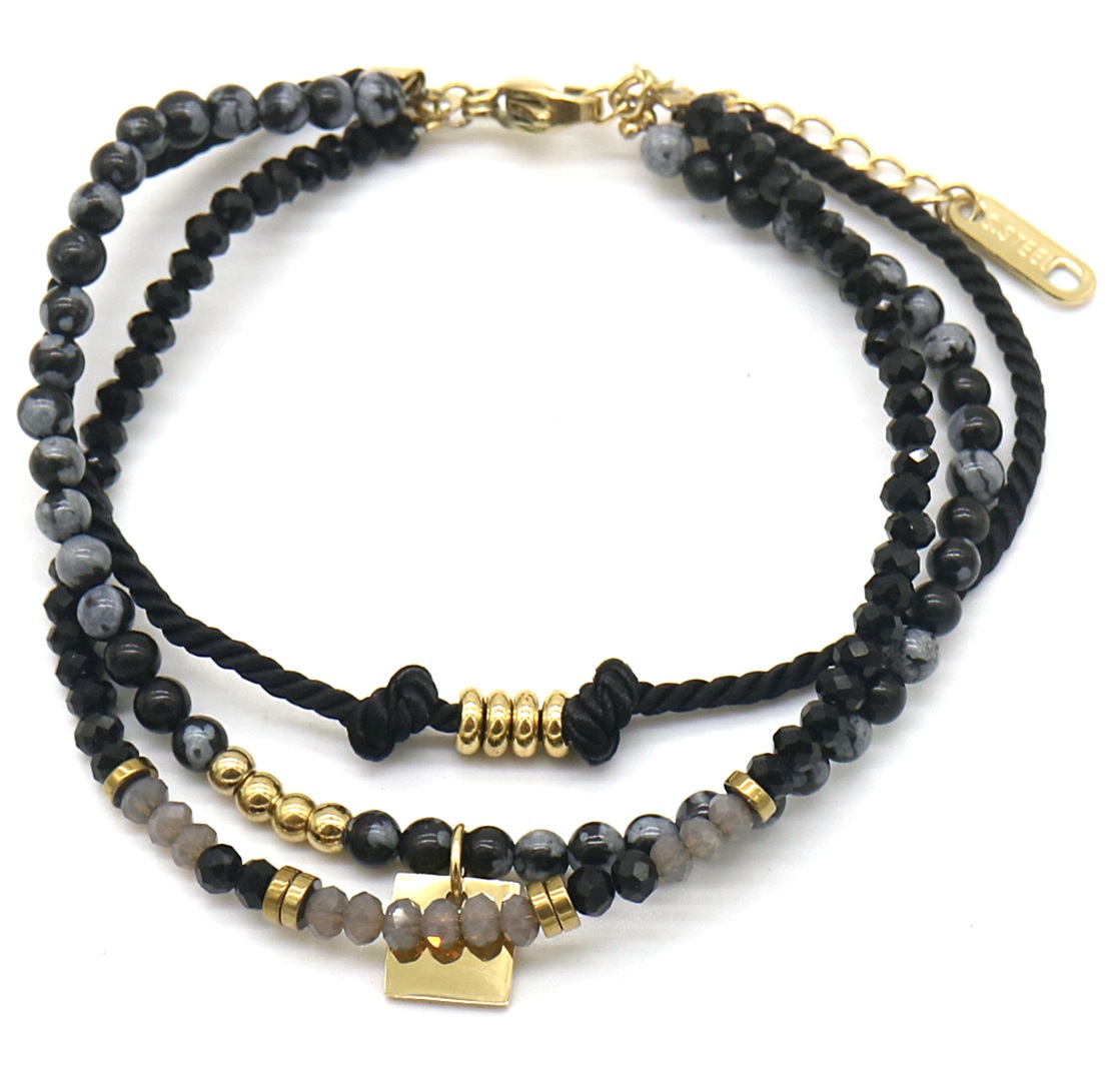 E-A3.2 B010-036G Layered S. Steel with Stones Bracelet