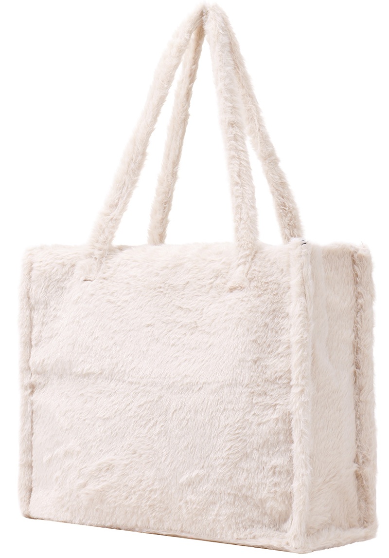 Y-B4.4 BAG1014-001-4 Fluffy Faux Fur Shopper 36x29x13.5cm White