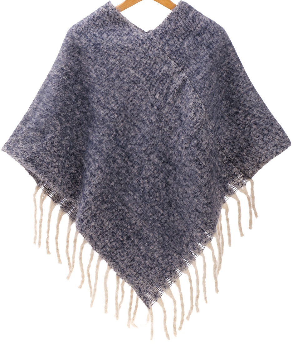 Q-K3.2 SCARF2588-011-1 Woven Winter Poncho Blue