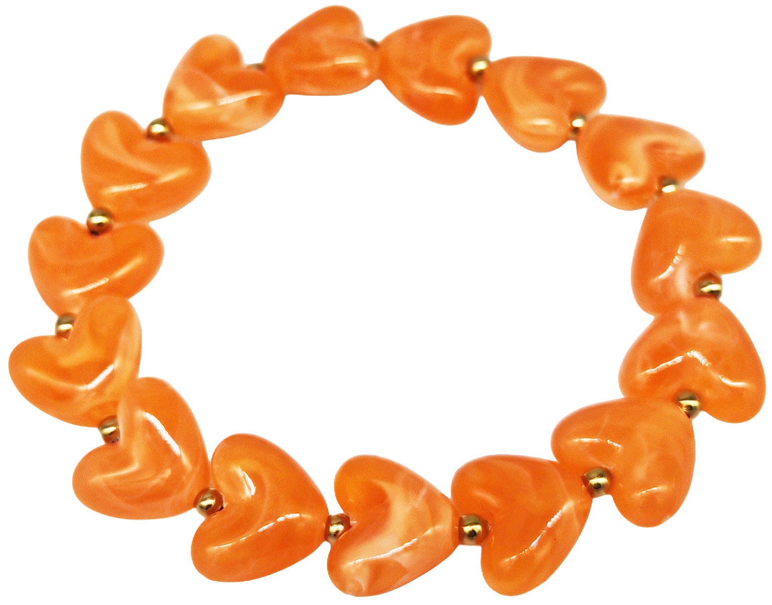H-D19.4 B1144-006-7  Elastic Bracelet Hearts S. Steel Beads - Orange