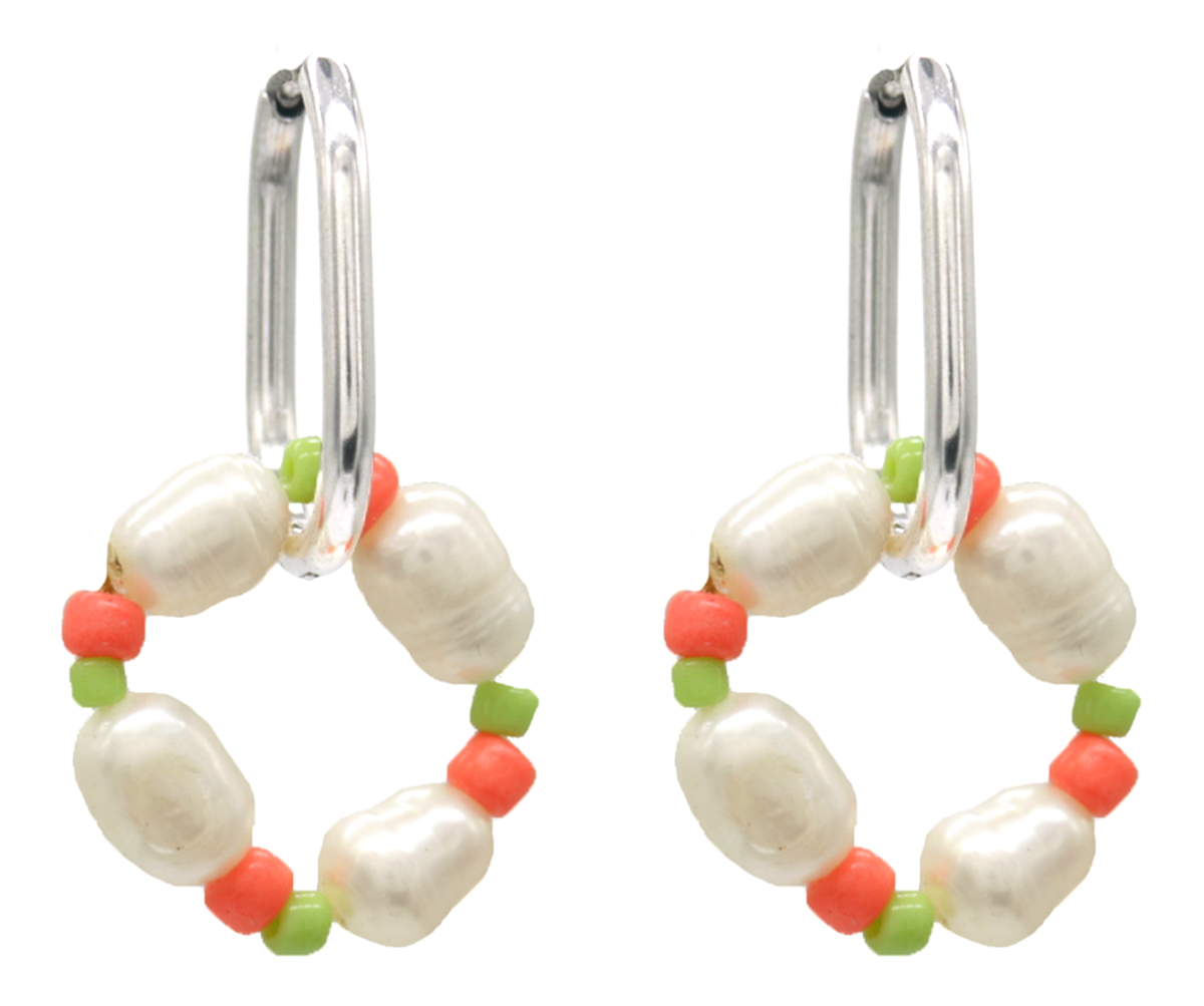 B-A19.3 E221-303S S. Steel Earrings Freshwater Pearls 3cm