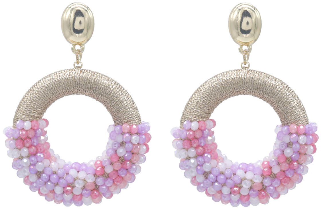 F-E16.3 E827-005 No.4 Crystal Beads Earrings 5x4 cm Pink